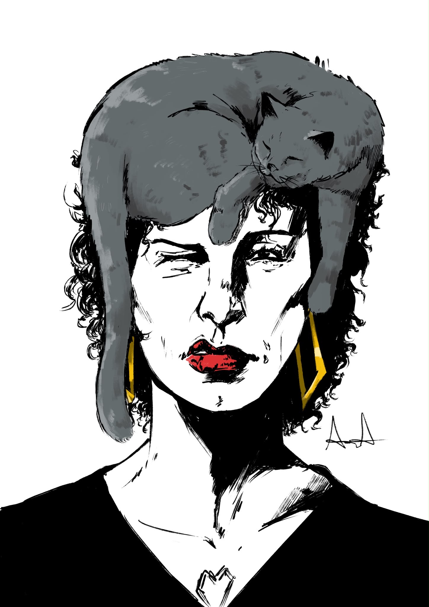 Illustrazione di una donna con Nanette distesa sulla testa